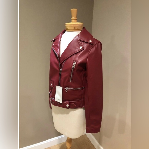 NEW Zara Vegan Faux Leather Red Motorcycle Moto Biker Jacket NWT XS! - Picture 8 of 11